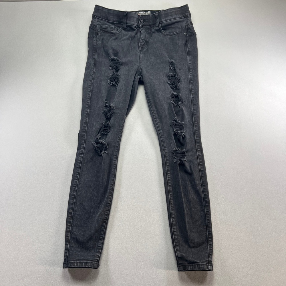 Torrid Bombshell Skinny Jeans Womens 14R Black Denim Cotton Stretch Distressed